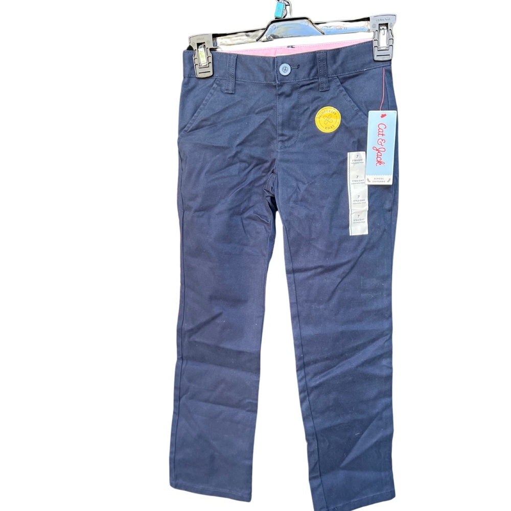Cat & Jack NWT Girls Straight Fit School Uniform Pants, Navy Blue, Size 7